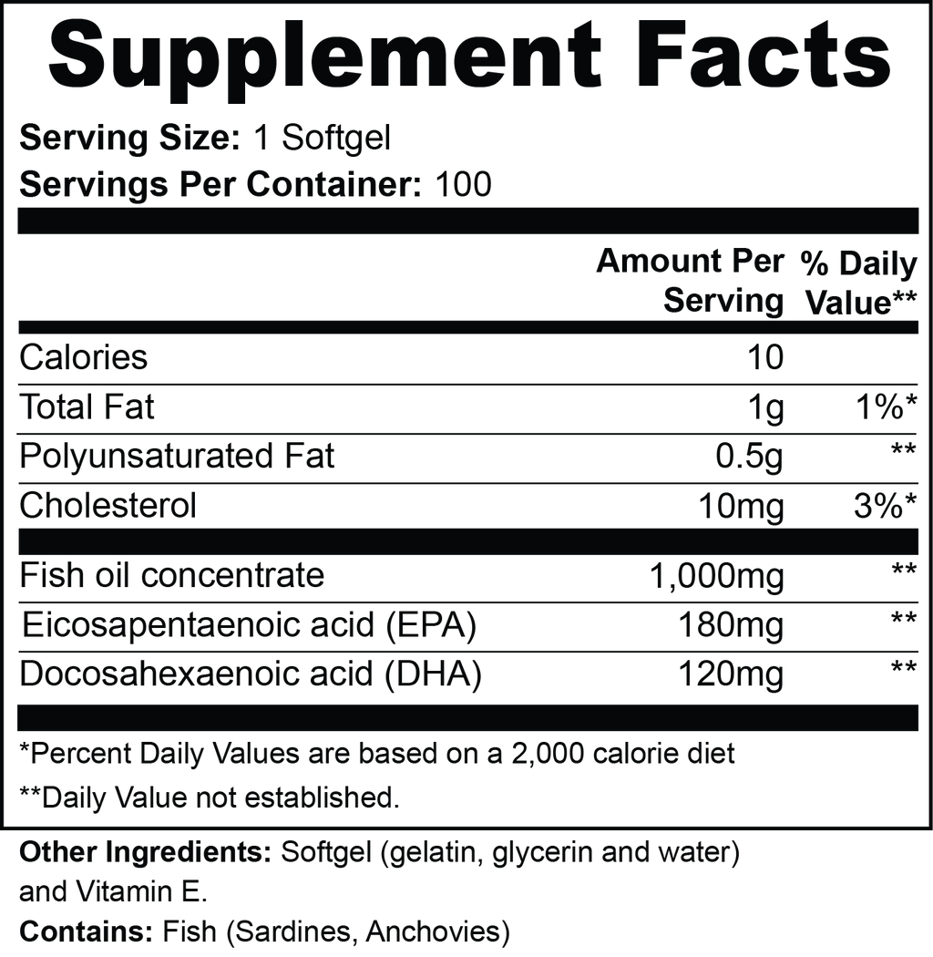 Omega-3 Fish Oil Softgels (EPA 180 mg + DHA 120 mg)