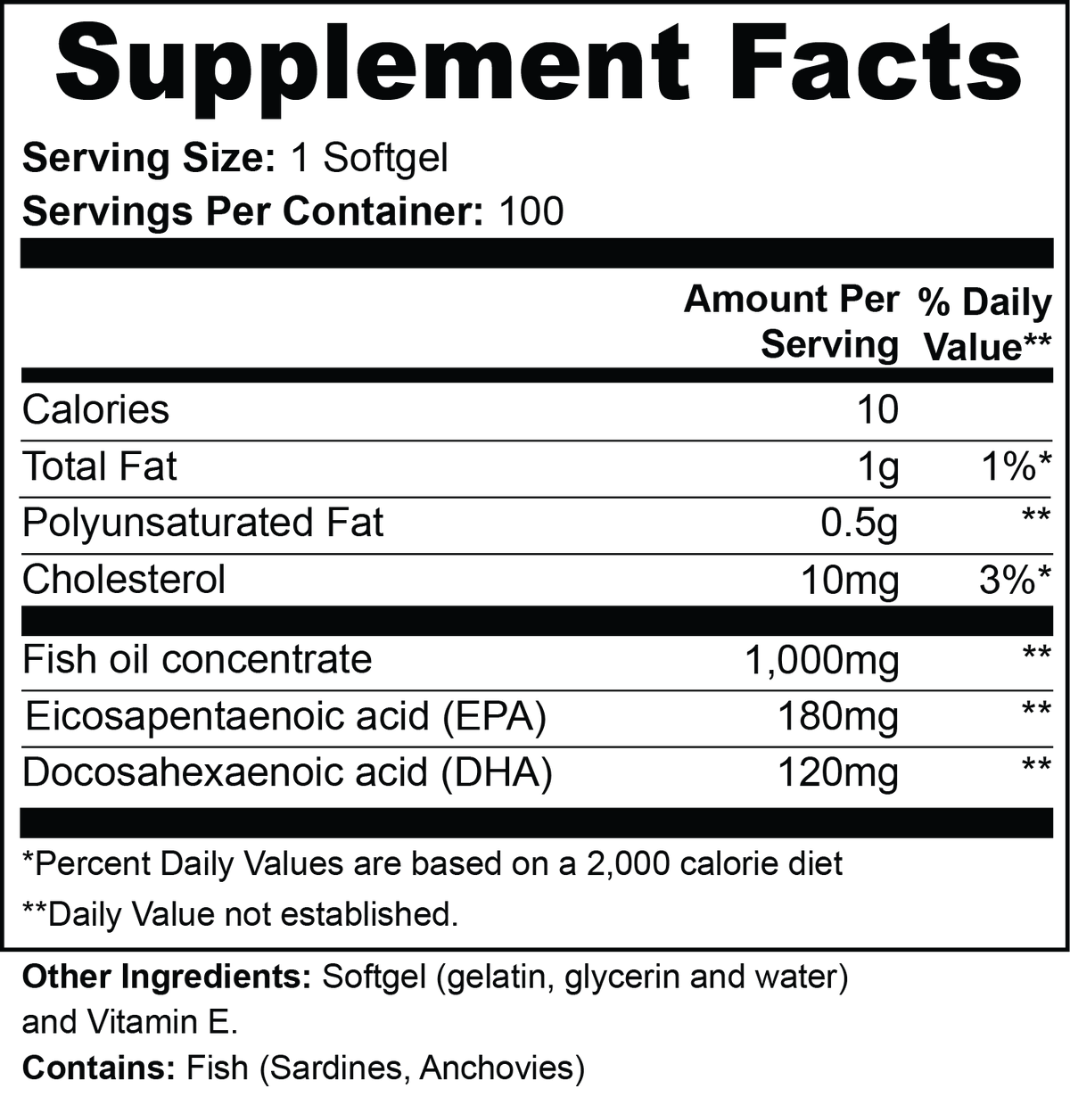 Omega-3 Fish Oil Softgels (EPA 180 mg + DHA 120 mg)